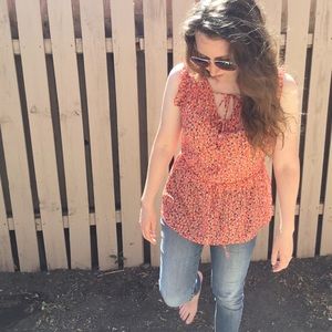 Fun orange geometric print blouse